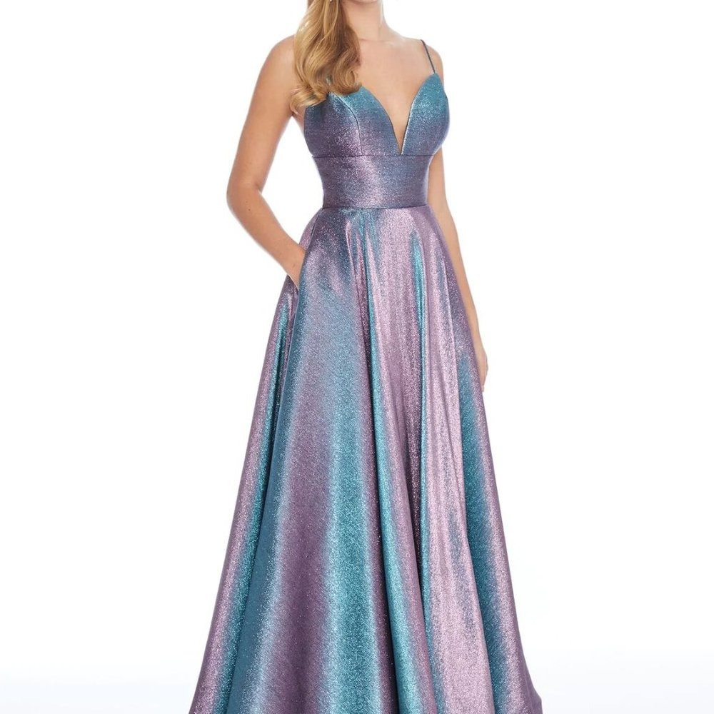 Ashley Lauren Metallic Shimmery A-Line Dress - Picture 4 of 8